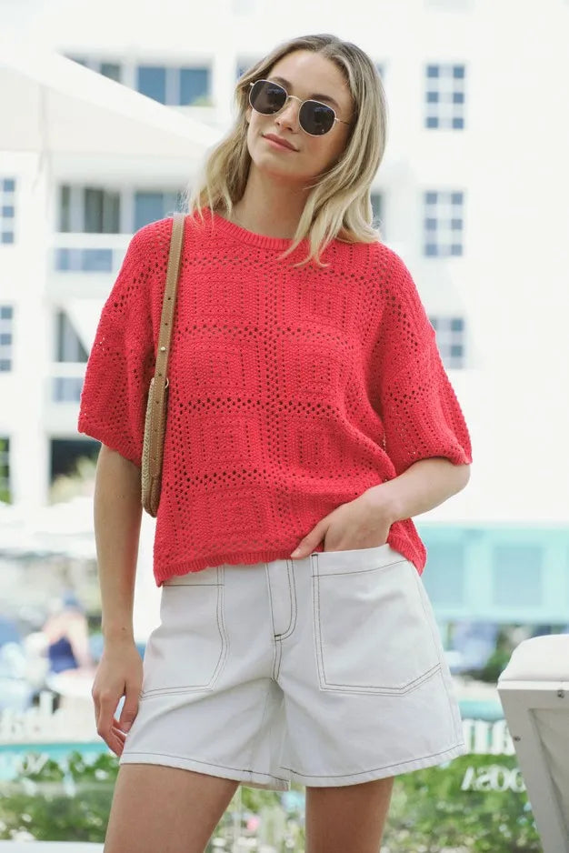 Square Knit Boxy Tee | Heritage Red