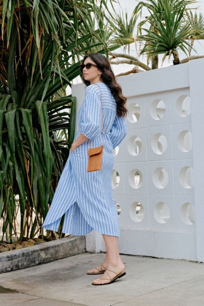 Crinkle Midi Dress | Fresh Cobalt White Stripe