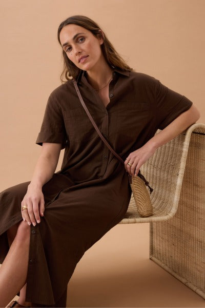 Hanna Midi Shirt Dress | Chocolate