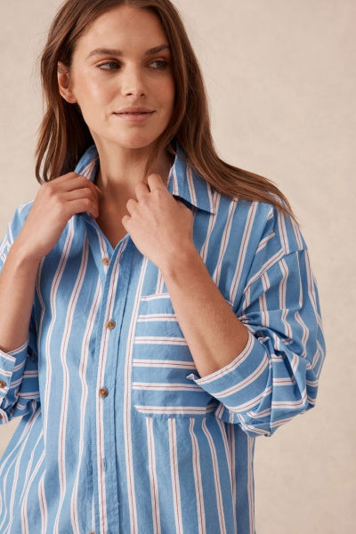 Oversized Shirt | Blue White Red Stripe