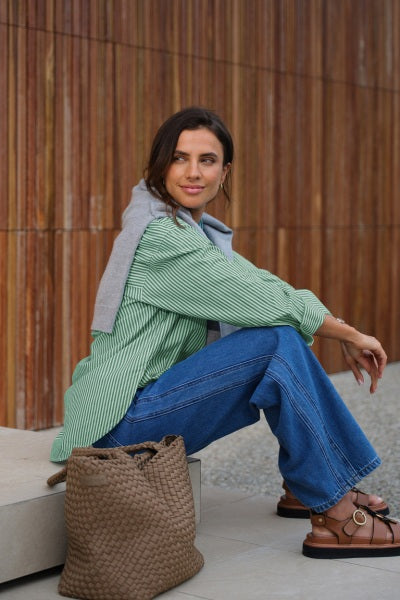 Peta Oversized Shirt | Kelly Green White Stripe