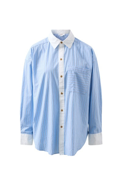 Peta Oversized Shirt | Powder Blue Triple Stripe White Collar