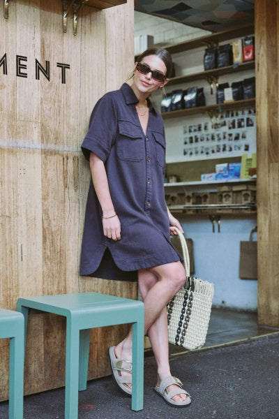 Relaxed Shirt Dress | Washed Black Twill