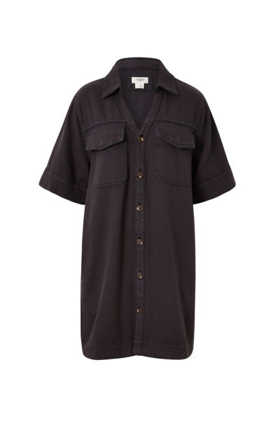 Relaxed Shirt Dress | Washed Black Twill