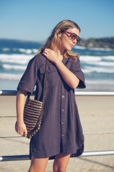 Relaxed Shirt Dress | Washed Black Twill