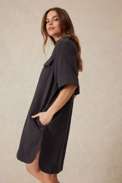 Relaxed Shirt Dress | Washed Black Twill