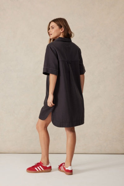 Relaxed Shirt Dress | Washed Black Twill