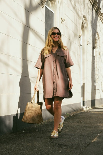 Relaxed Shirt Dress | Mocha Twill