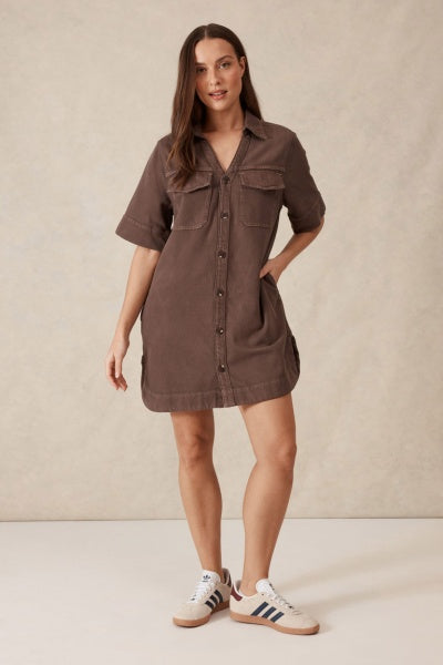 Relaxed Shirt Dress | Mocha Twill