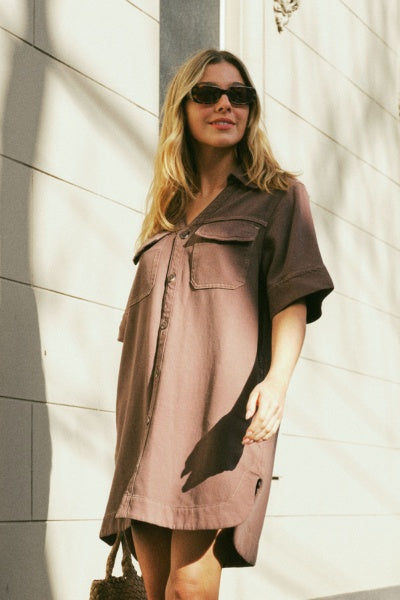 Relaxed Shirt Dress | Mocha Twill