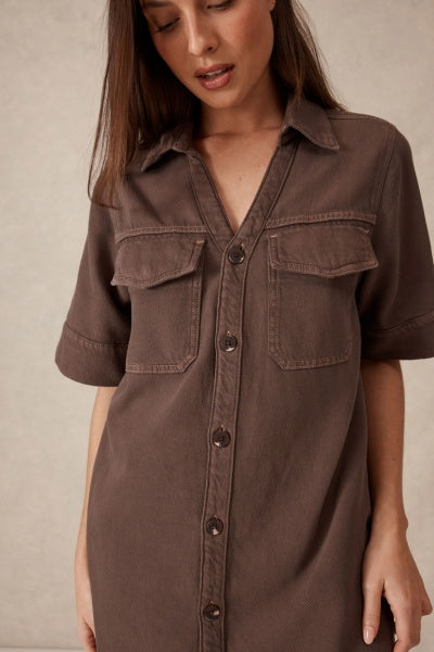 Relaxed Shirt Dress | Mocha Twill