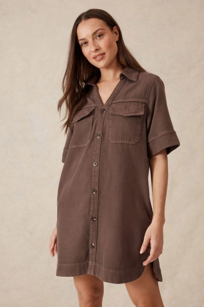 Relaxed Shirt Dress | Mocha Twill