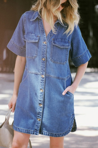 Side Pocket Boxy Dress | Fresh Indigo