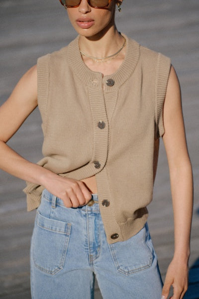 Sleeveless Knit Cardi | Taupe