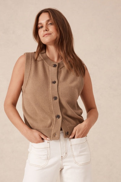 Sleeveless Knit Cardi | Taupe