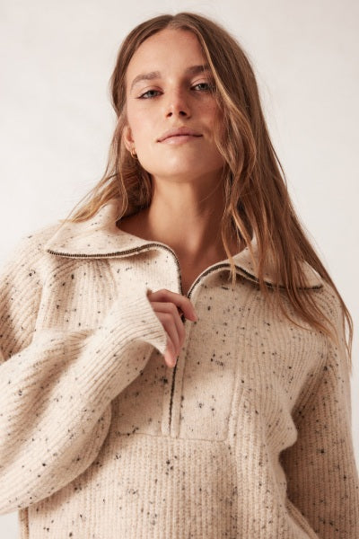 Slouchy Zip Knit | Cream Nep