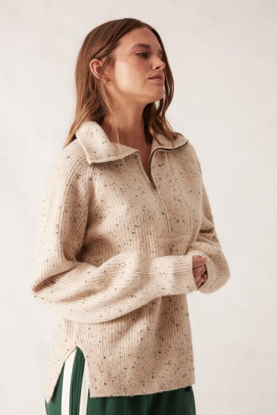Slouchy Zip Knit | Cream Nep