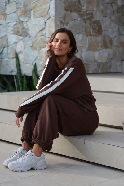 Sporty Slouchy Crew | Chocolate Side Stripe