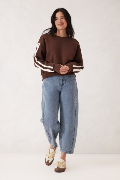 Sporty Slouchy Crew | Chocolate Side Stripe