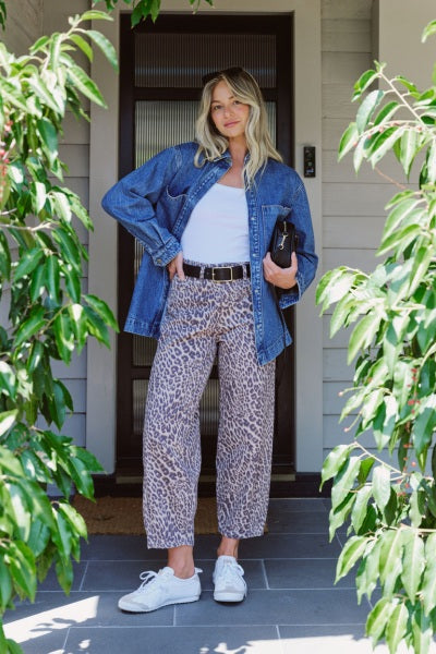 Tapered Barrel Jeans | Leopard