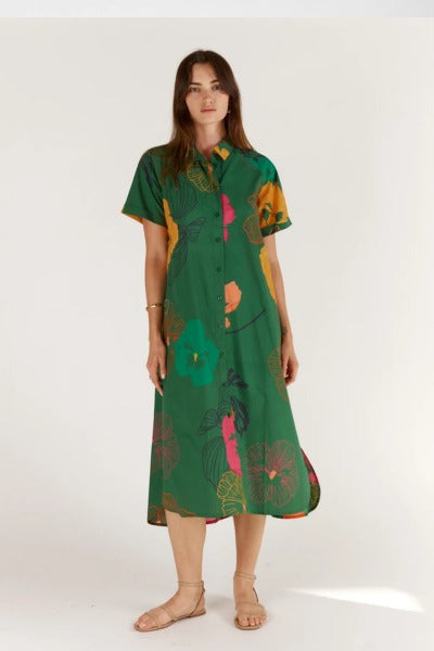Florent Buttoned Midi Dress |Green