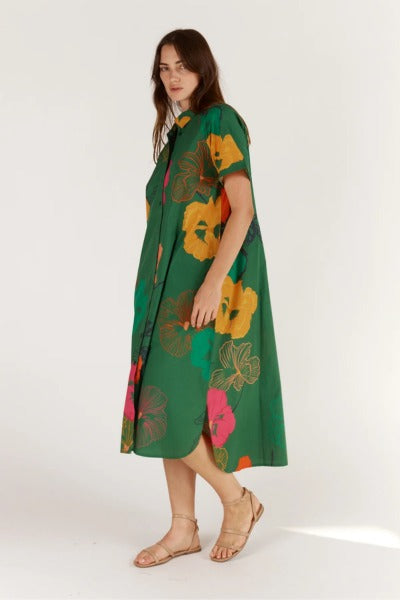 Florent Buttoned Midi Dress |Green