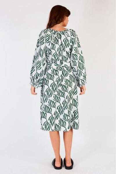 Sakanto L/S Button Dress Verde White