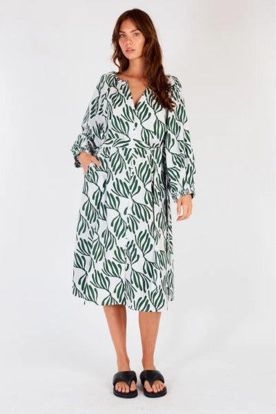 Sakanto L/S Button Dress Verde White