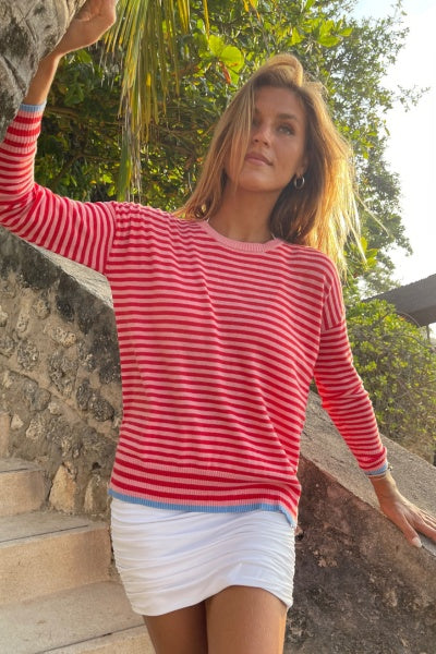 Cotton Cashmere Stripe Knits – Red / Pink