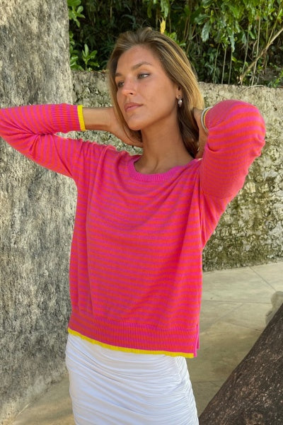 Cotton Cashmere Stripe Knits – Orange/Pink