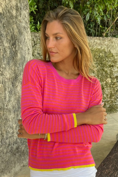 Cotton Cashmere Stripe Knits – Orange/Pink