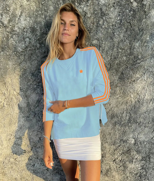 Arm Stripe Sweatshirt | Baby Blue & Orange