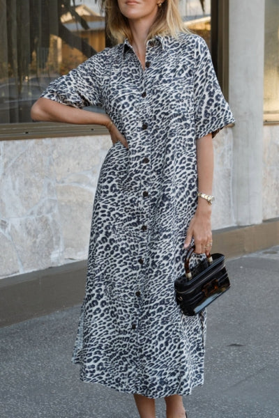 Ava Short Sleeve Midi Dress | Leopard Print