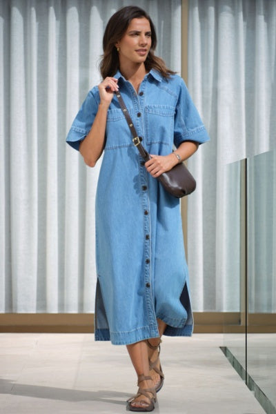 Ava Short Sleeve Midi Dress | Vintage Blue