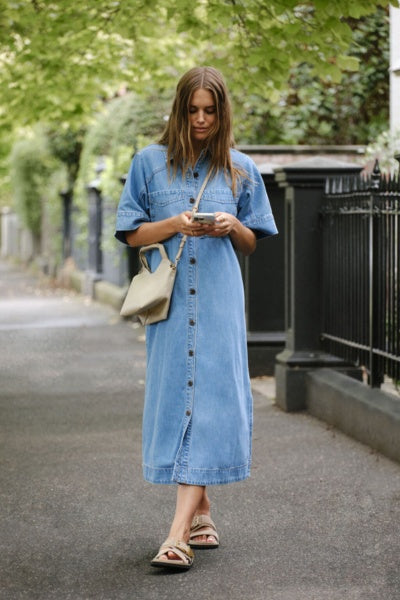 Ava Short Sleeve Midi Dress | Vintage Blue