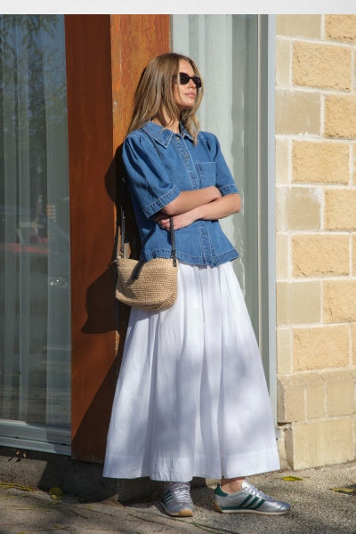 Dylan Pleat Sleeve Denim Shirt | Fresh Indigo