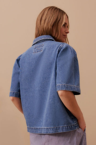 Dylan Pleat Sleeve Denim Shirt | Fresh Indigo