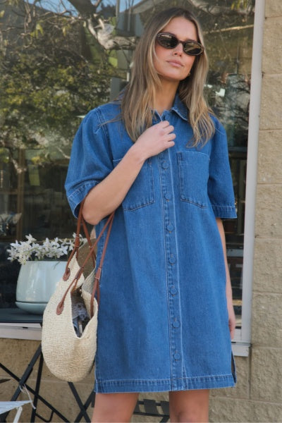 Dylan Please Sleeve Boxy Dress | Fresh Indigo