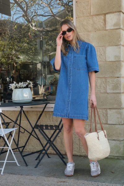 Dylan Please Sleeve Boxy Dress | Fresh Indigo