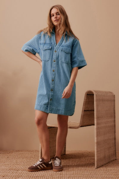 Sammy Relaxed Shirt Dress | Indigo Stripe