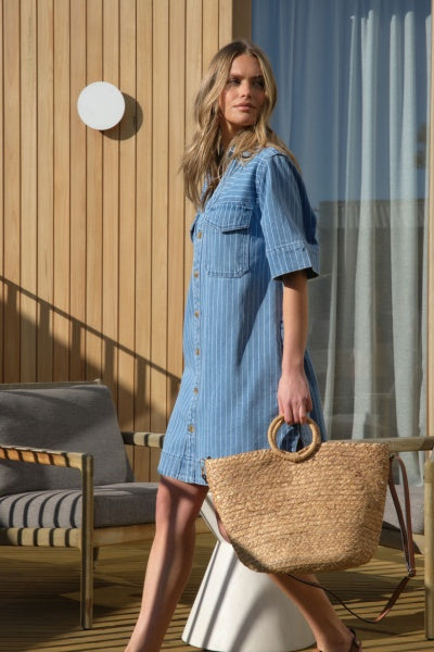 Sammy Relaxed Shirt Dress | Indigo Stripe