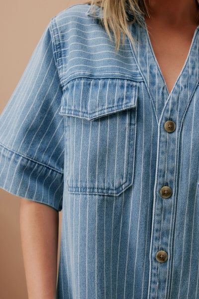 Sammy Relaxed Shirt Dress | Indigo Stripe