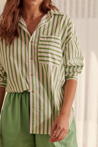 Oversized Poplin Shirt – Splash Green White Strip