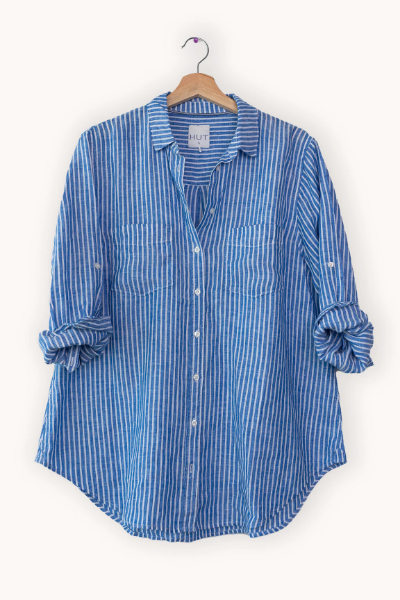Electric Blue Stripe Boyfriend Linen Shirt