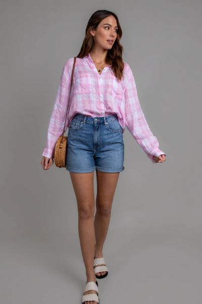 Pink Plaid Boyfriend Linen Shirt