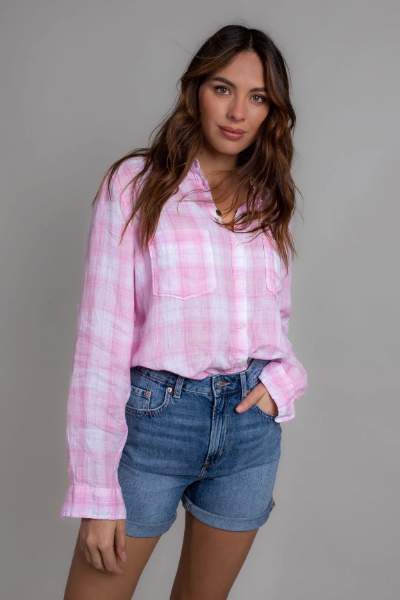 Pink Plaid Boyfriend Linen Shirt